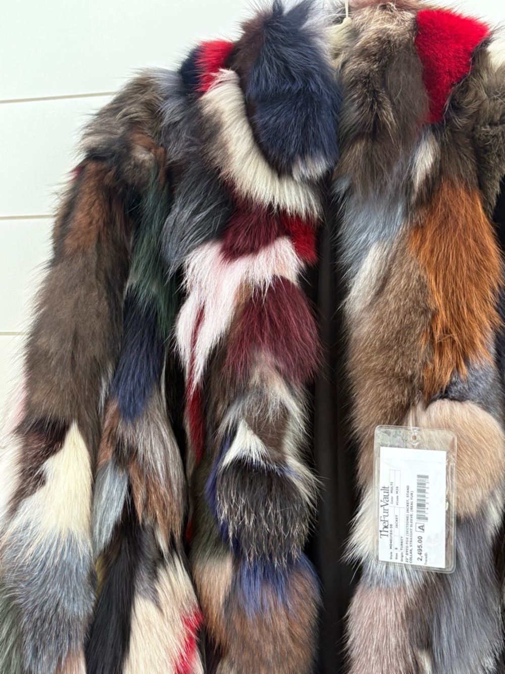 Dyed Multicolored Real Fox Fur- Women's Luxury Statement Coat - Picture 5 of 16